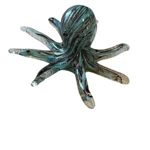 Handcrafted Glass Octopus Sculpture - Blue and Black